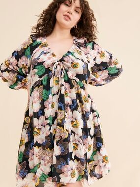 Anthropologie Bohemian Floral Tiered V-Neck Whimsigoth Tunic Dress sz 2X